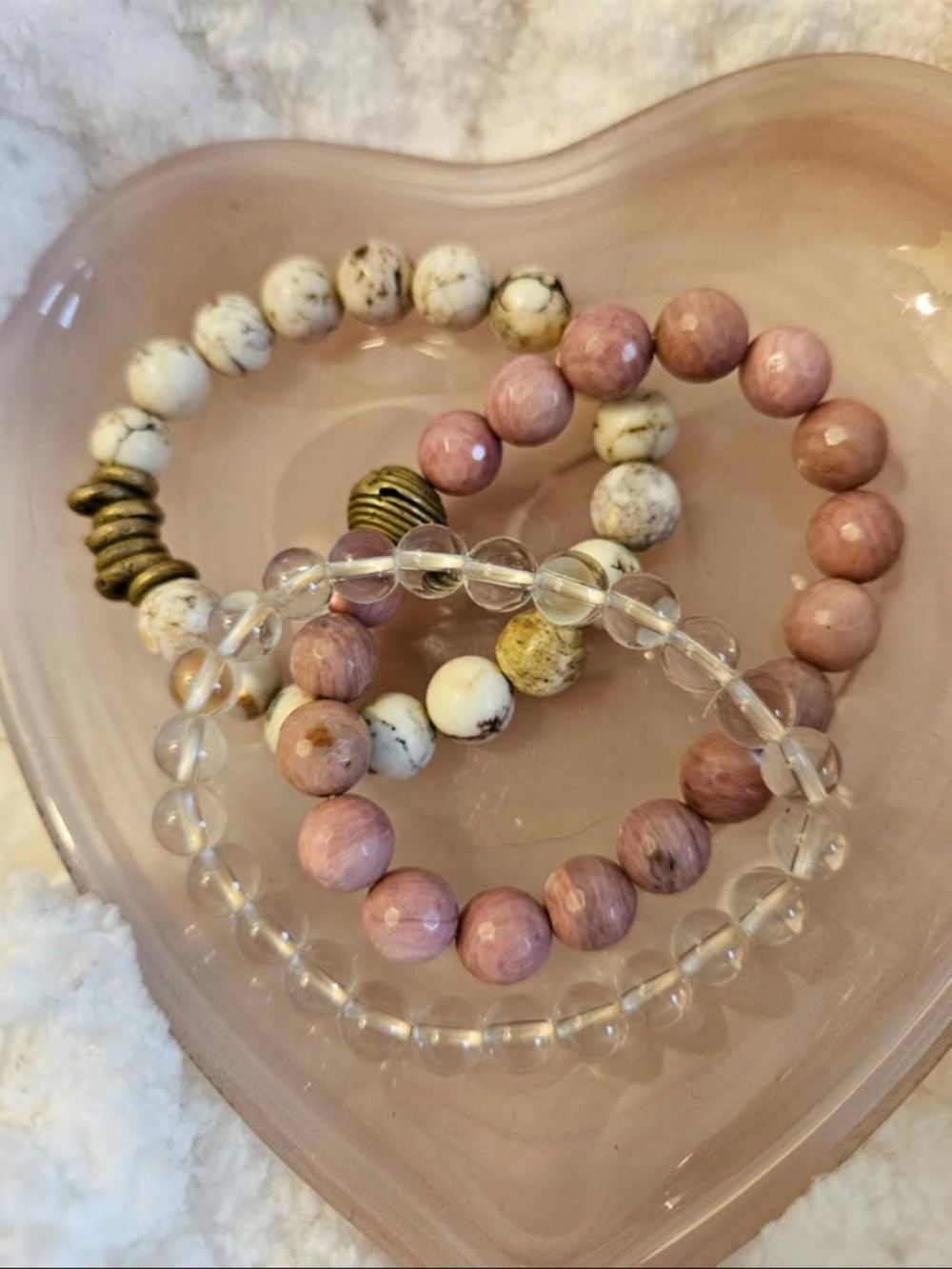 Stackable Pink and White Beaded Bracelet Set - Women Jewelry